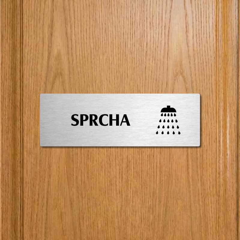 Sprcha, 200x66mm, zlatá popiska s okrasným rámečkem  